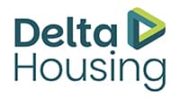 Delta Housing logo with teal text and a stylized green and teal triangle icon.