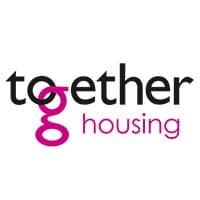 Logo of Together Housing with stylized lowercase "g" in pink connecting "to" and "ether," and "housing" in pink beneath.
