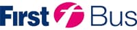 First Bus logo with blue text and a pink circle containing a stylized white "f".