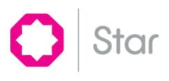 A pink octagonal star logo on the left with the word "Star" in gray text on the right.