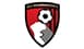 AFC Bournemouth logo featuring a red and black shield with a soccer ball above a stylized human head.