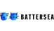 Two blue cat faces with whiskers next to the word "Battersea" written in bold black letters.