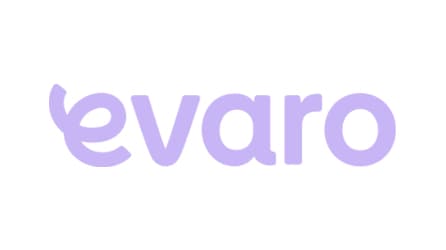 The image shows the text "evaro" in lowercase, written in a light purple color, with a stylized 'e' featuring a curved flourish.