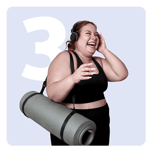 Step 3 - Smiling lady with yoga mat