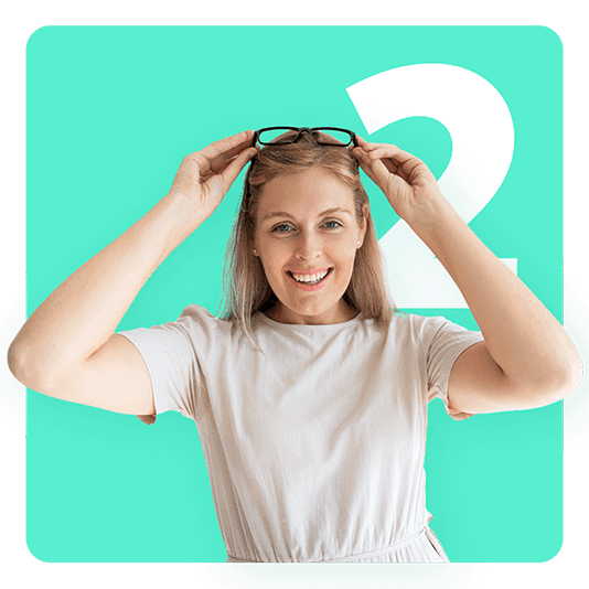 Step 2 - Lady putting glasses on head