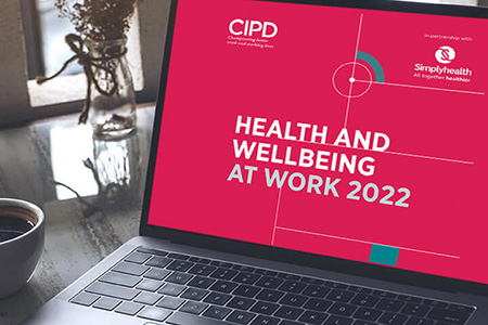 CIPD Health and Wellbeing at Work Report 2022 on laptop screen