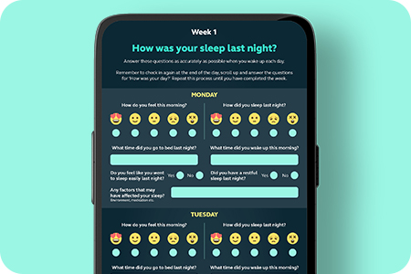 Interactive sleep diary on a mobile phone screen