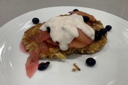 Healthy pancakes with fruit and yogurt