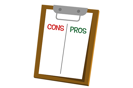 Illustration of a clipboard with an emtpy pros and cons list
