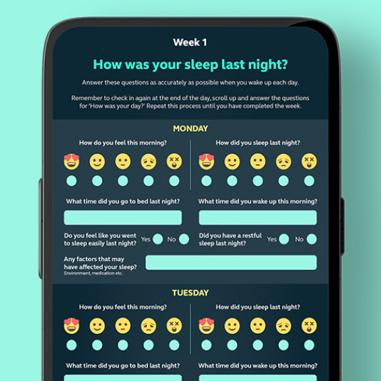 Sleep diary app on a smartphone screen