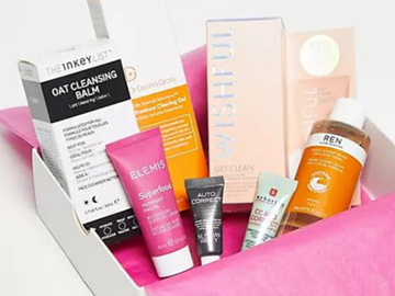 A selection of LOOKFANTASTIC beauty products in a box