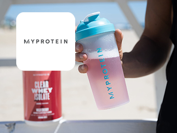 My Protein logo on image of person holding a protein drink in bottle