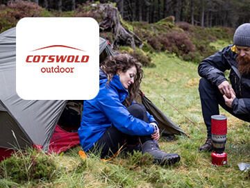 Cotswold Outdoor logo on image of couple camping