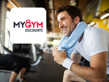 My Gym Discounts logo on image of man at gym