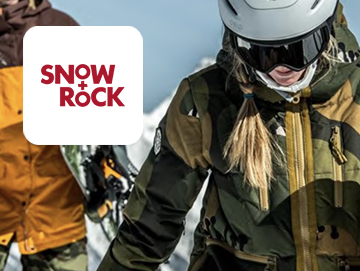 Snow and Rock logo on image of people skiing 